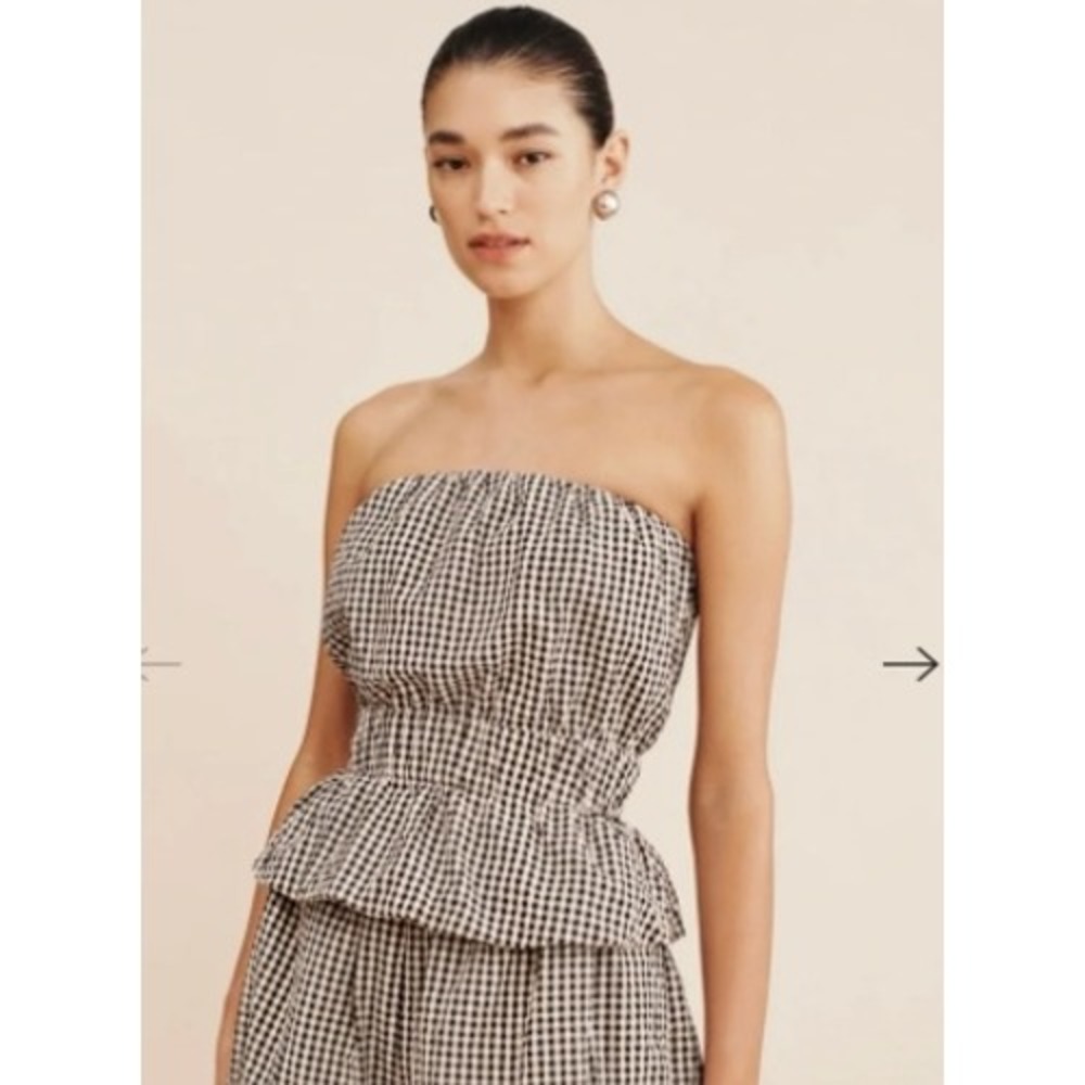 Posse Aurelia Strapless Gingham Cotton Top Peplum Womens M Chic - Picture 4 of 12